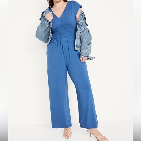 Old Navy Pants - NWT Old Navy Waist-Defined Blue Jumpsuit Stretch Jersey Knit Size XL Maternity